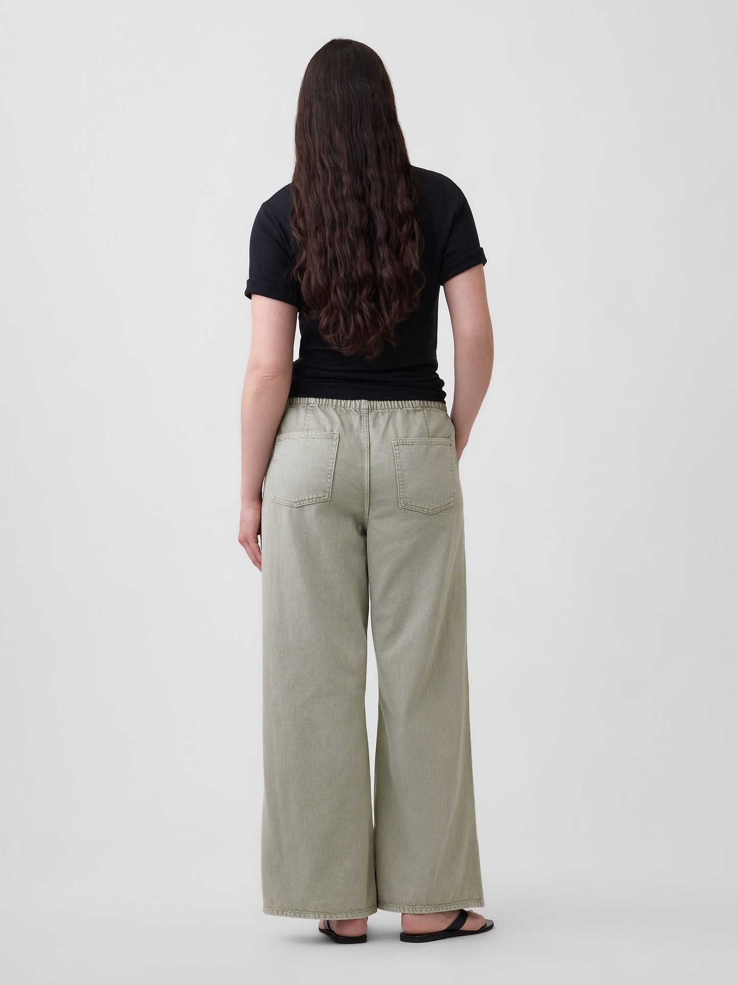 Gri Mid Rise Pull-on Wide-leg Jean Pantolon