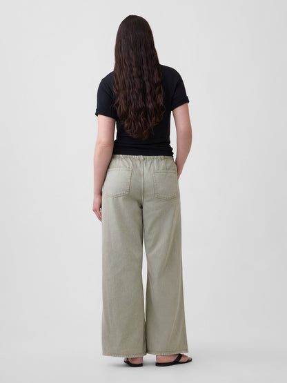 Gri Mid Rise Pull-on Wide-leg Jean Pantolon