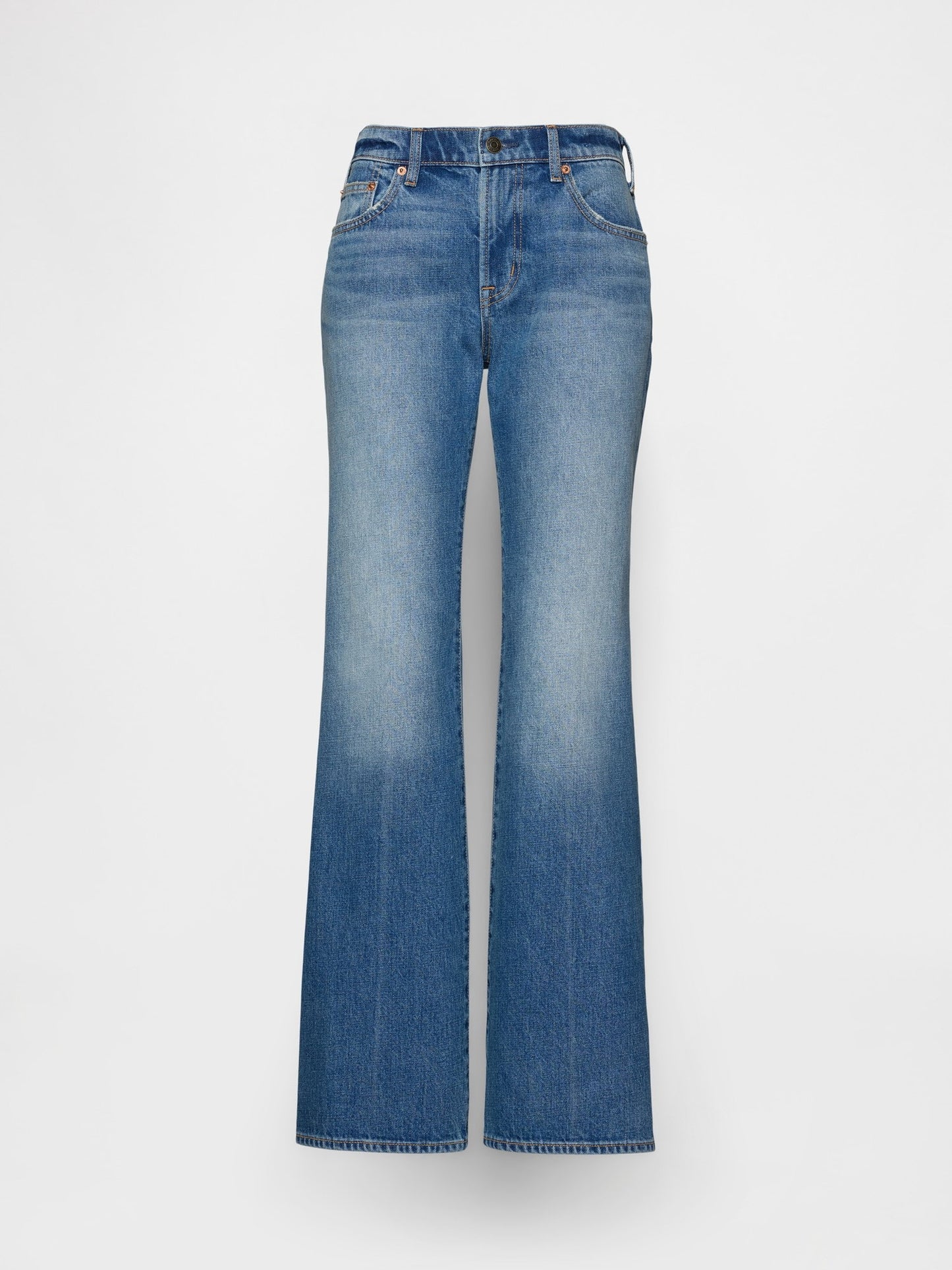 Açık Mavi Mid Rise Rigid Relaxed Flare Jean Pantolon