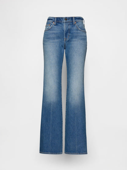 Açık Mavi Mid Rise Rigid Relaxed Flare Jean Pantolon