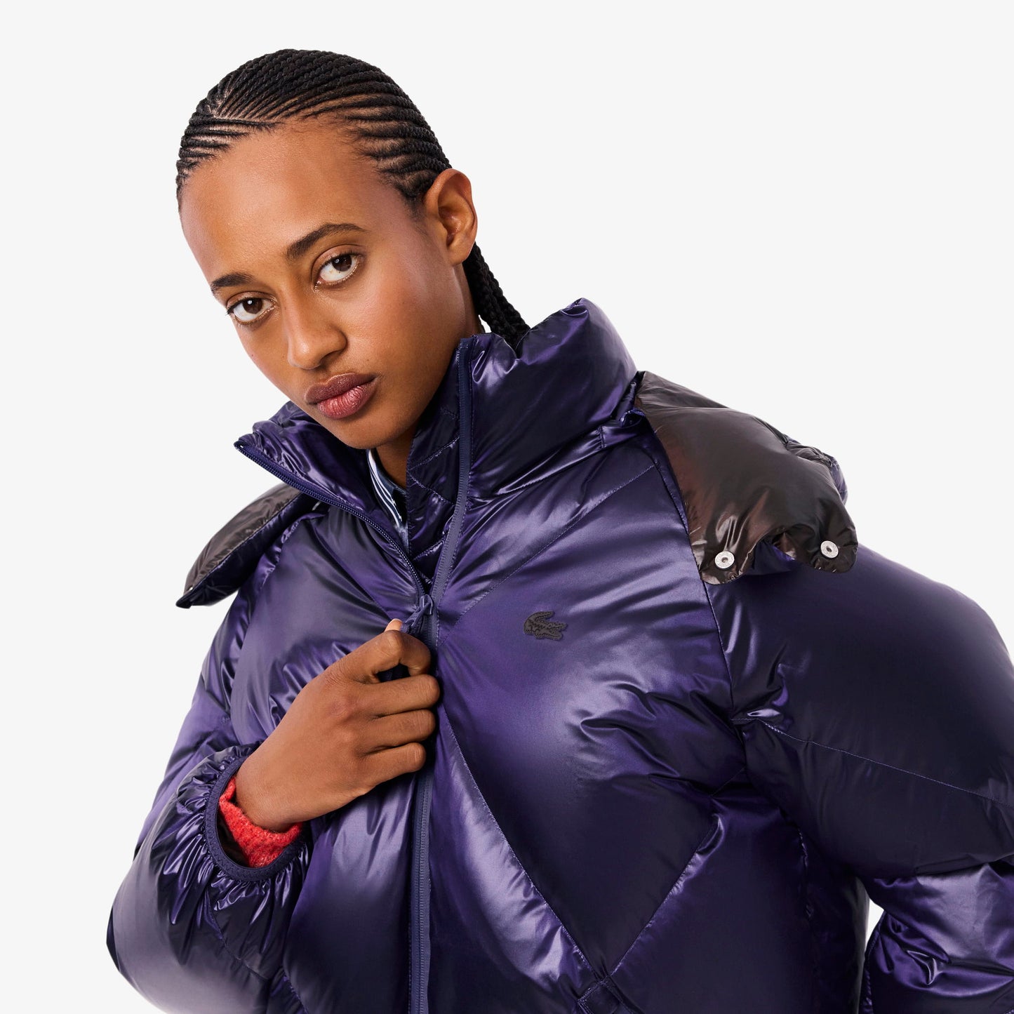 Kadın Oversize Fit Kapüşonlu Kapitone Mor Mont