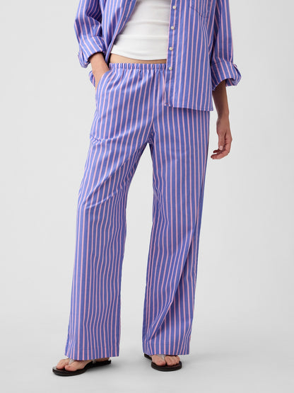 Mavi Mid Rise Pull-on Çizgili Poplin Pantolon