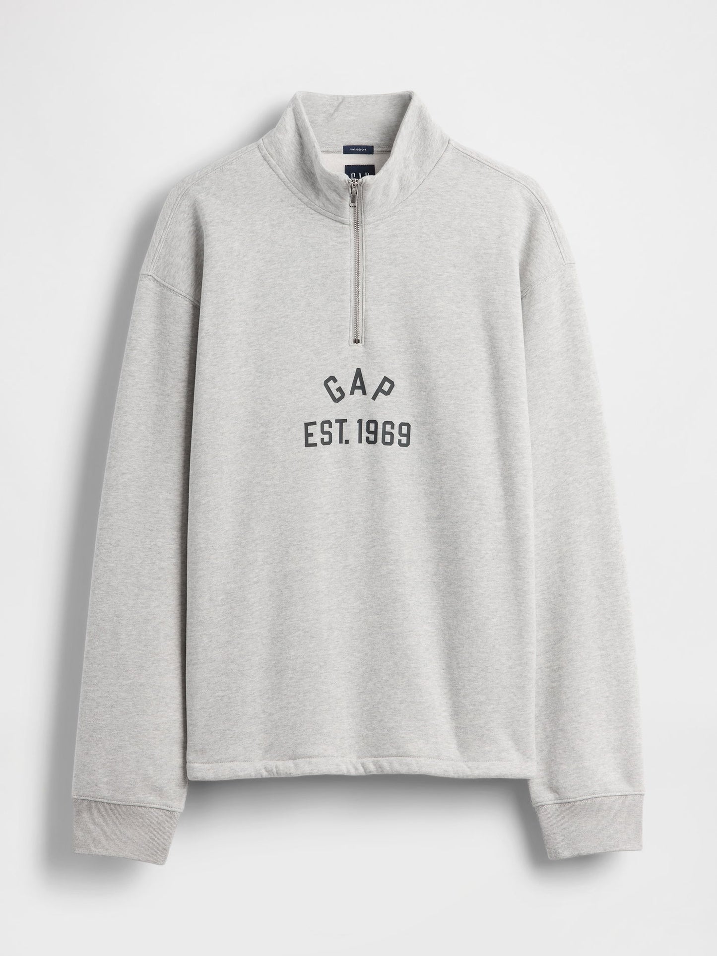 Gri Vintagesoft Oversized Gap Logo Yarım Fermuarlı Sweatshirt