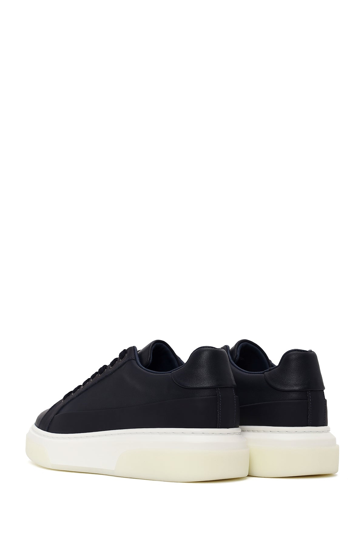 Erkek Lacivert Bağcıklı Kalın Tabanlı Deri Sneaker