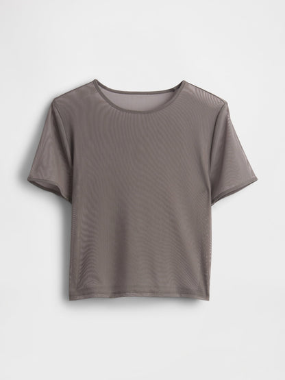Koyu Gri Transparan Crop T-shirt