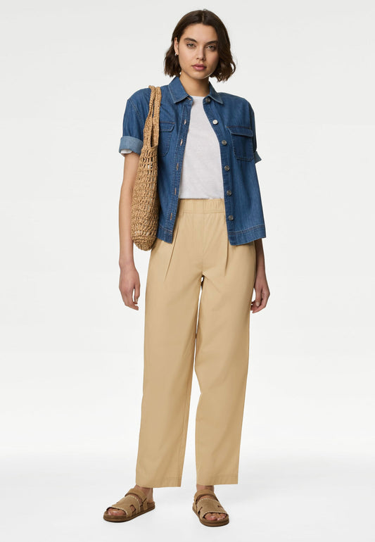 Saf Pamuklu Straight Leg Pantolon