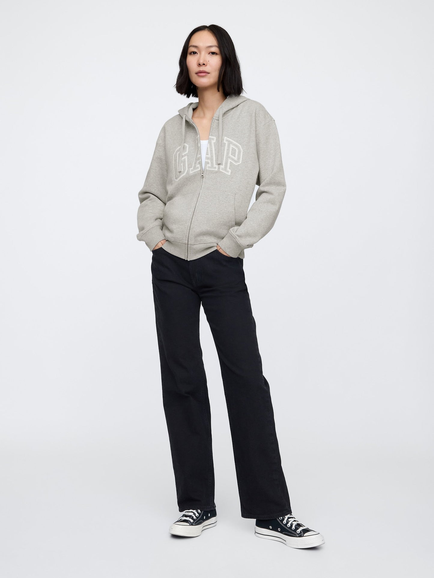 Gri Gap Logo Fleece Fermuarlı Sweatshirt