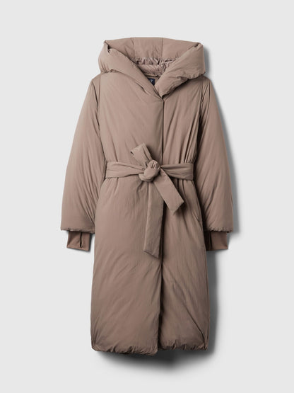Kahverengi Primaloft® Big Puff Şişme Uzun Mont