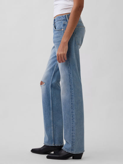 Açık Mavi Mid Rise Rigid Relaxed Straight Jean Pantolon