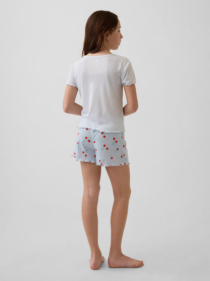 Mavi Recycle Fitilli Pijama Şort Takım