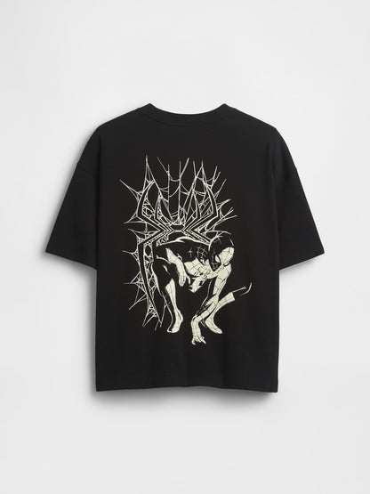 Siyah Marvel Oversized Grafik Baskılı T-shirt
