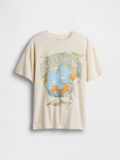 Beyaz Care Bears Grafik Baskılı Tunik T-shirt