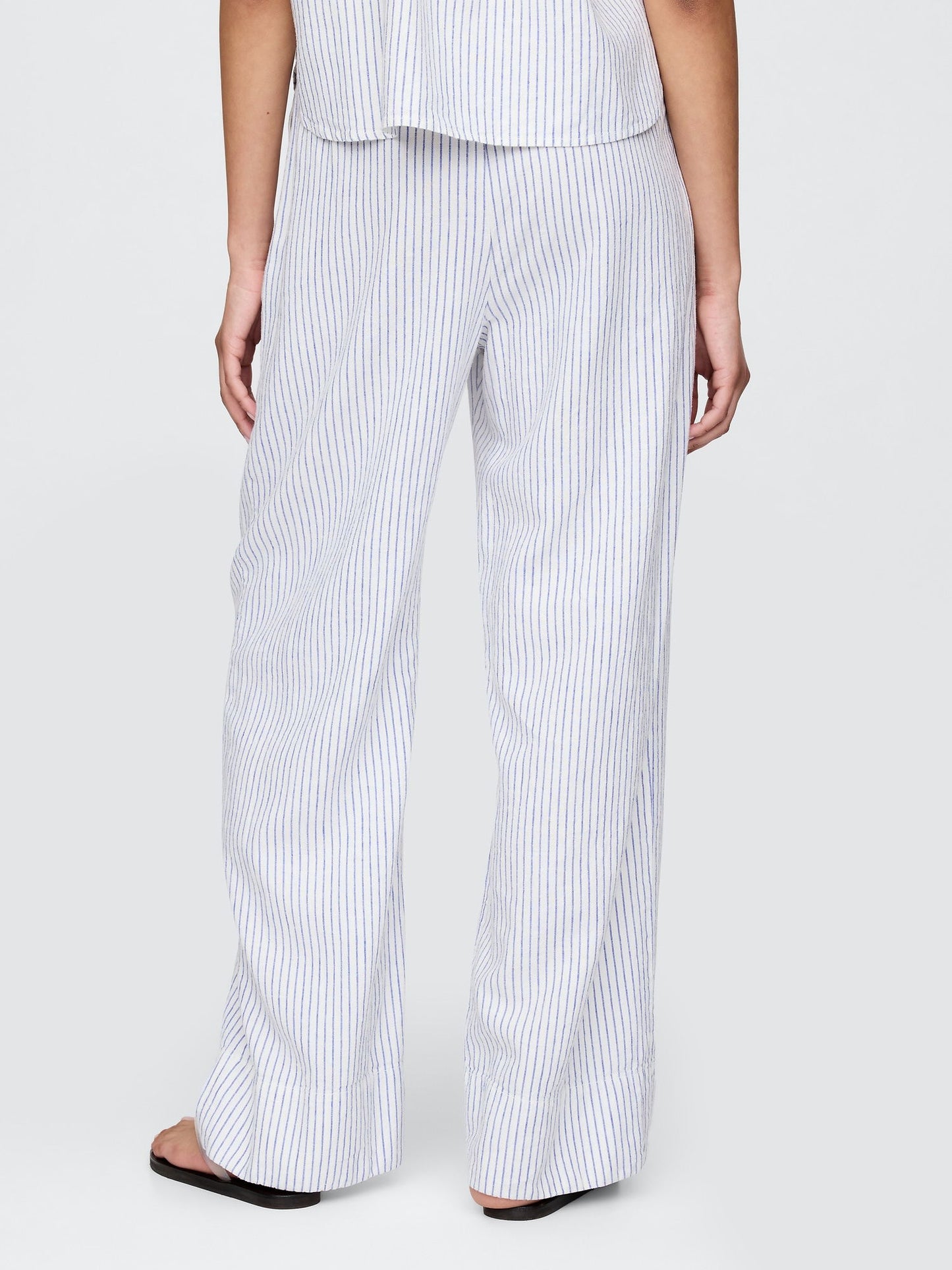Açık Mavi Keten Karışımı Easy Wide Leg Pantolon