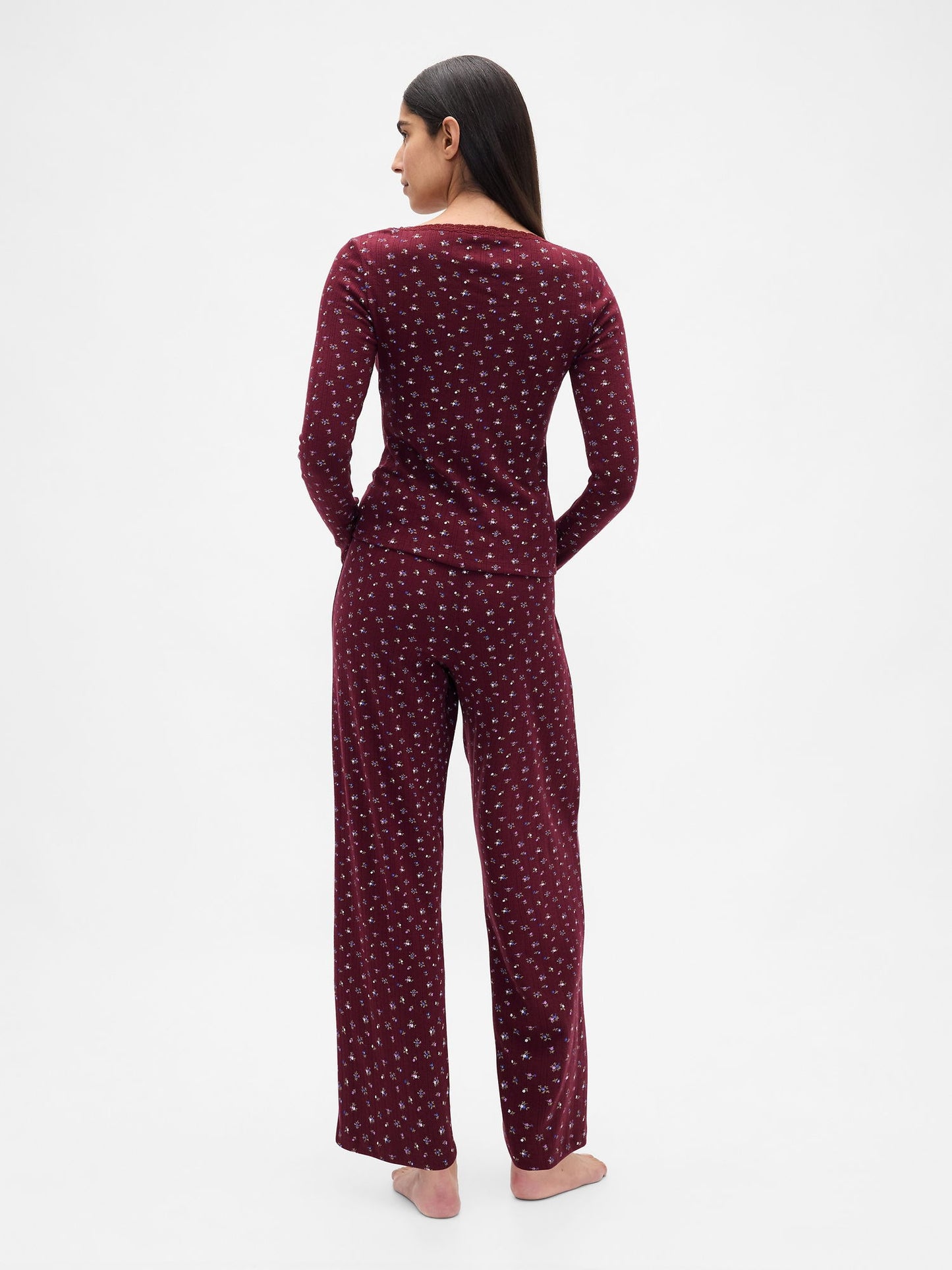 Bordo Pointelle Pijama Takımı