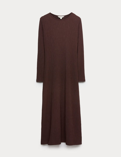 Pliseli Midaxi Jersey Elbise