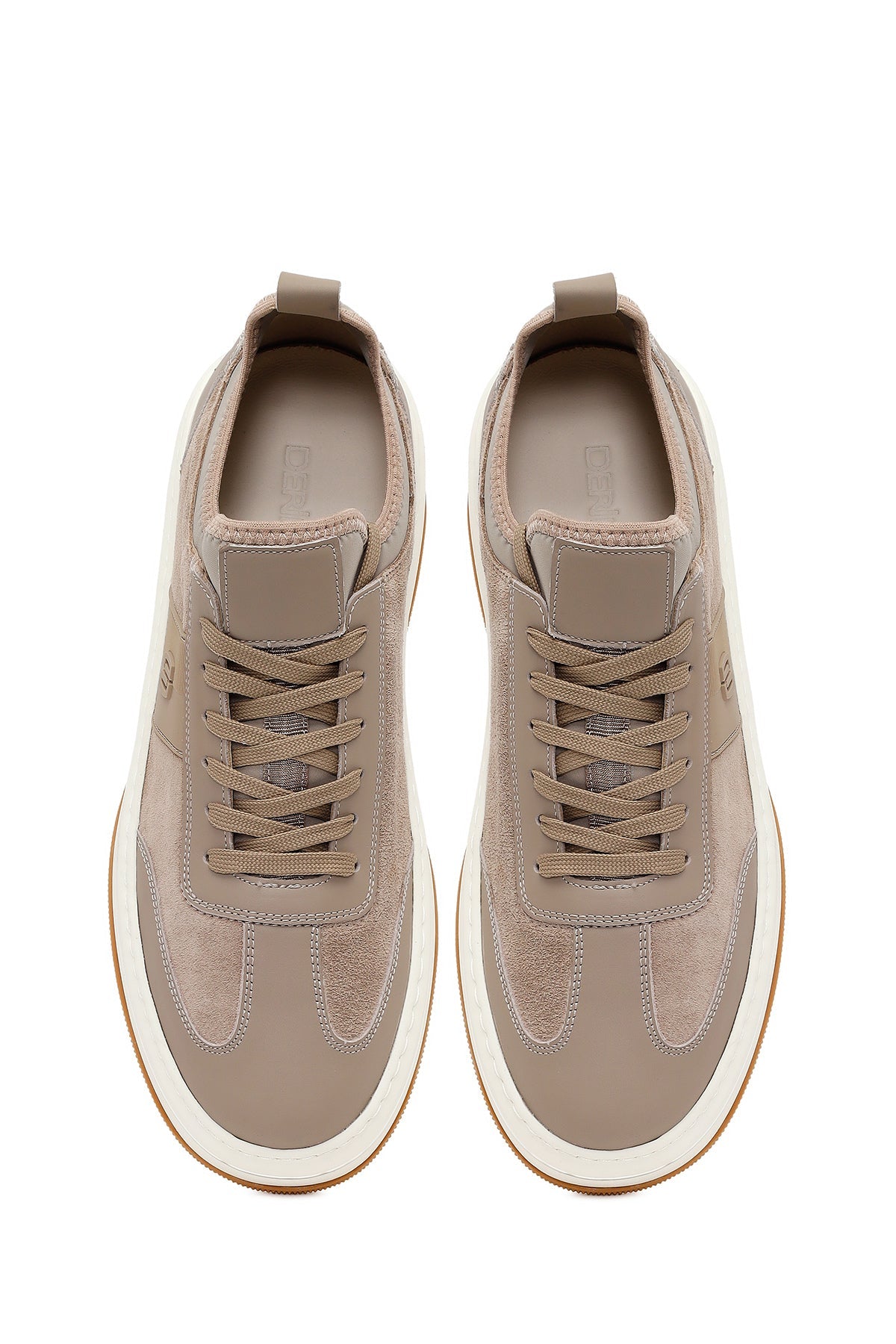 Erkek Bej Bağcıklı Kalın Tabanlı Deri Sneaker