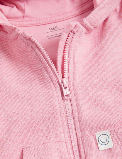 Saf Pamuklu Fermuarlı Kapüşonlu Sweatshirt (0-6 Yaş)