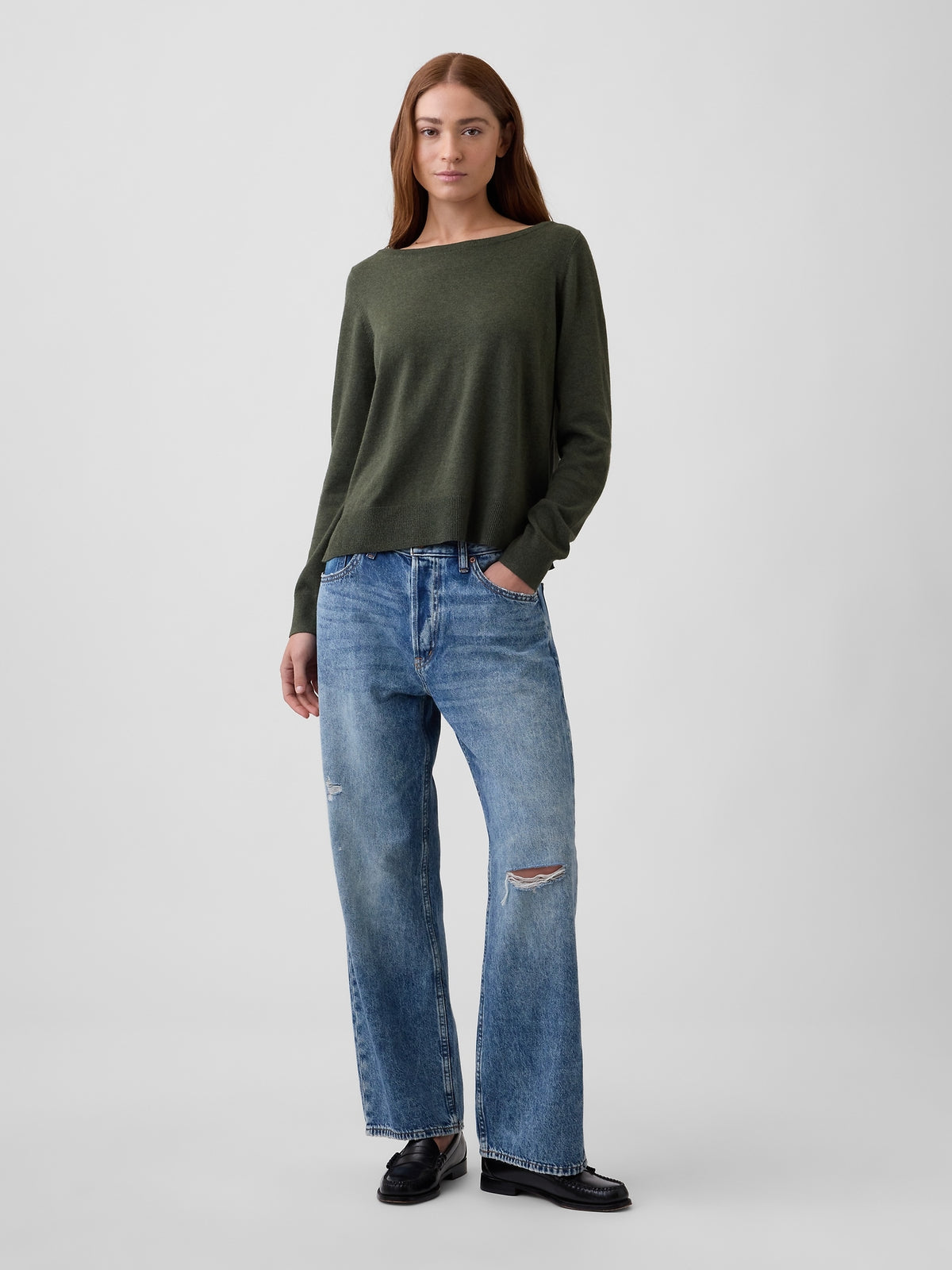 Haki Relaxed Jersey Boatneck Kazak