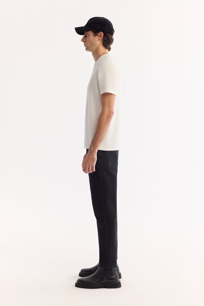 Ekru Bisiklet Yaka Enjeksiyon Baskılı Interlok Kumaş T-shirt