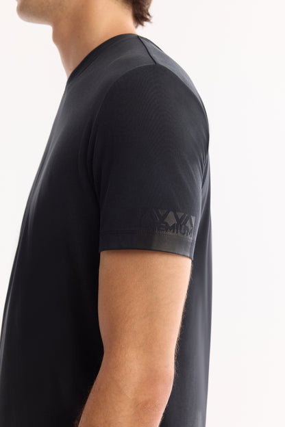 Siyah Bisiklet Yaka Düz Modal Örme Kumaş T-shirt