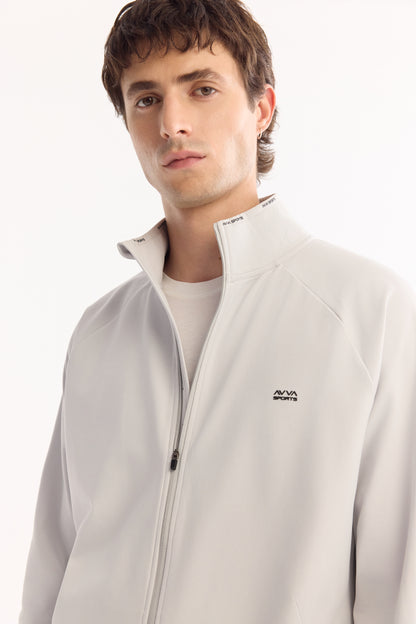 Açık Gri Dik Yaka Fermuarlı Enjeksiyon Baskılı Teknik Kumaş Hırka