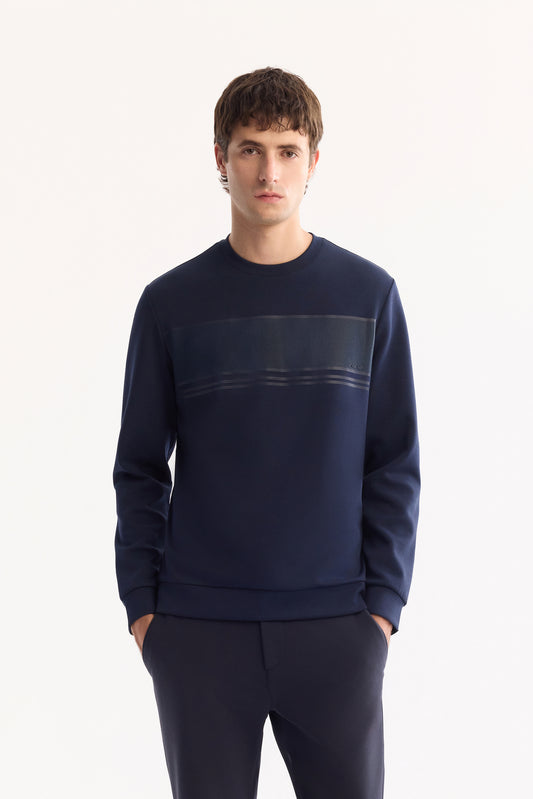 Lacivert Bisiklet Yaka Silikon Baskılı Interlok Kumaş Sweatshirt