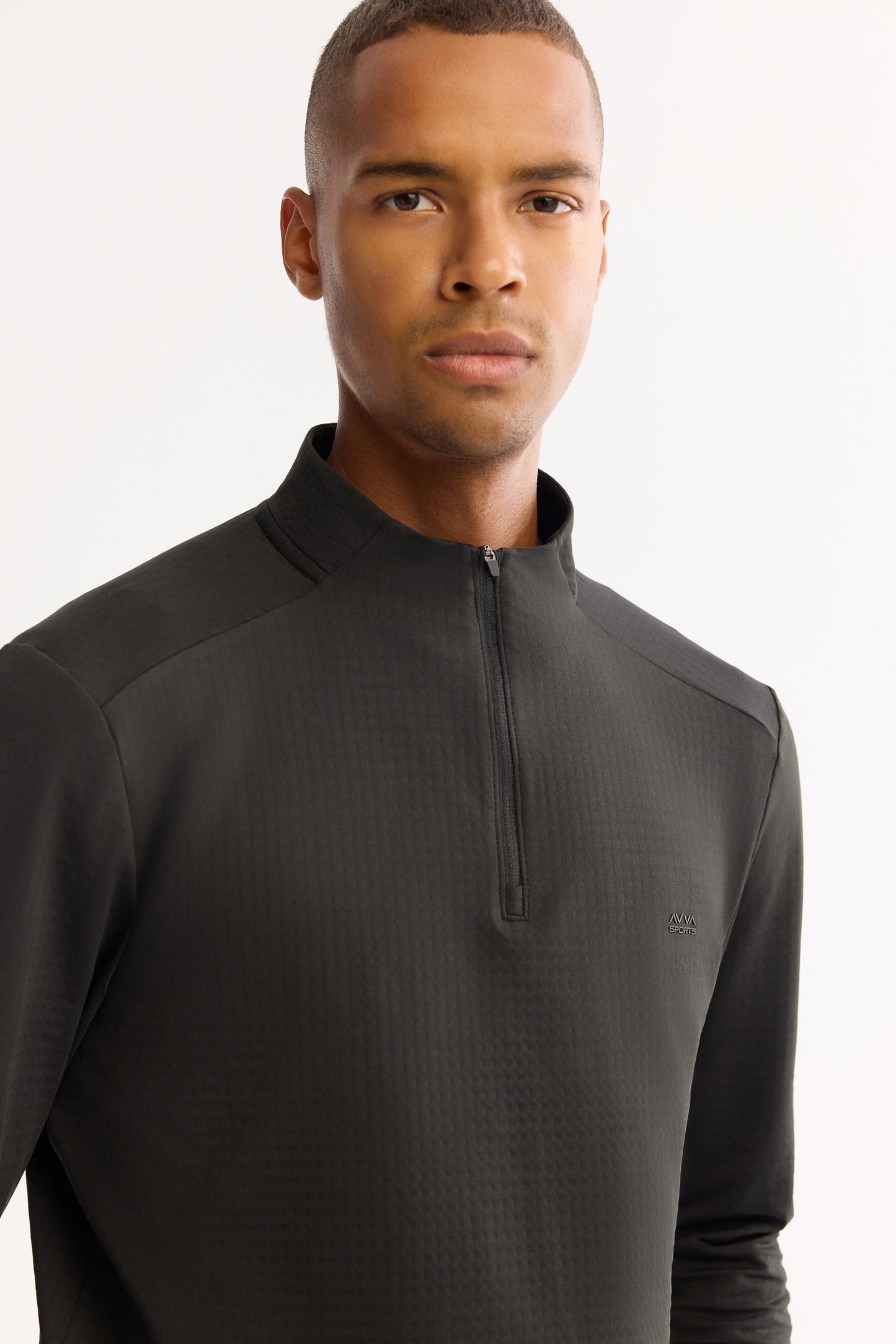 Siyah Fermuarlı Dik Yaka Düz Teknik Kumaş Sweatshirt