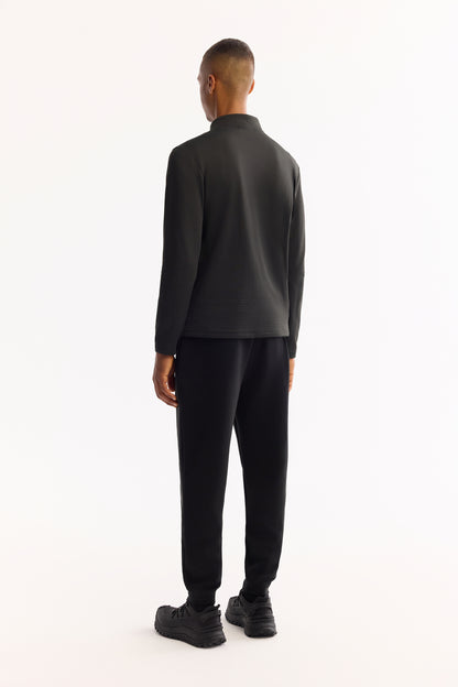 Siyah Fermuarlı Dik Yaka Düz Teknik Kumaş Sweatshirt