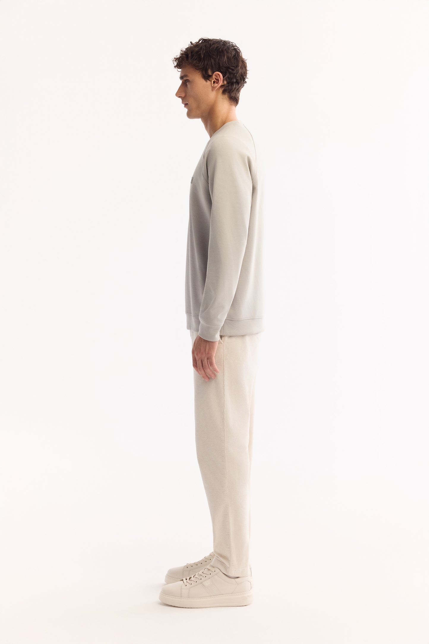 Gri Bisiklet Yaka Baskili Uzun Kol Interlok Kumaş Sweatshirt