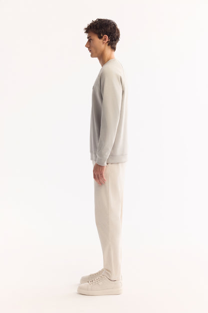 Gri Bisiklet Yaka Baskili Uzun Kol Interlok Kumaş Sweatshirt