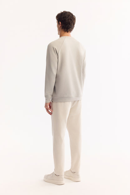 Gri Bisiklet Yaka Baskili Uzun Kol Interlok Kumaş Sweatshirt