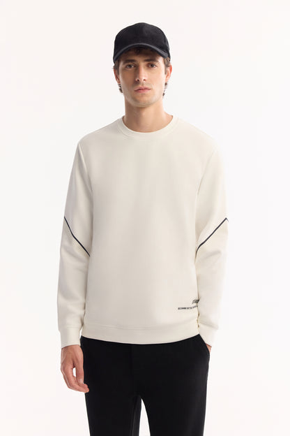 Ekru Bisiklet Yaka Silikon Baskılı Interlok Kumaş Sweatshirt