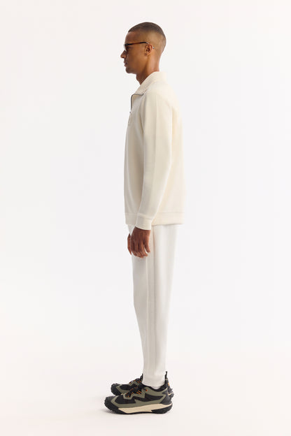 Ekru Fermuarlı Dik Yaka Gofreli Modal Örme Kumaş Sweatshirt