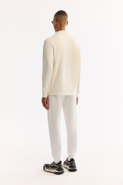 Ekru Fermuarlı Dik Yaka Gofreli Modal Örme Kumaş Sweatshirt