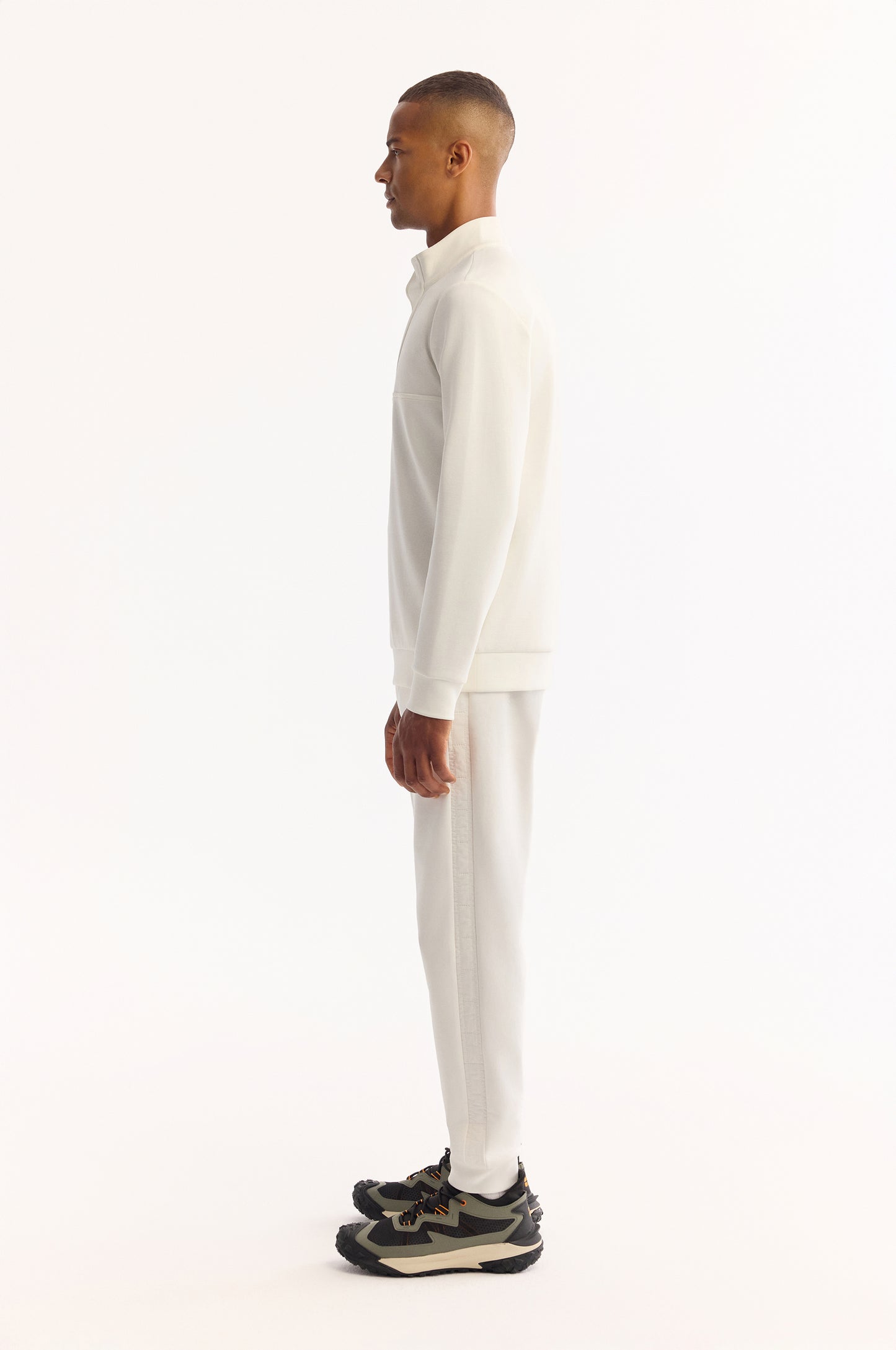 Ekru Fermuarlı Dik Yaka Düz Interlok Kumaş Sweatshirt