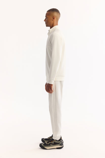 Ekru Fermuarlı Dik Yaka Düz Interlok Kumaş Sweatshirt