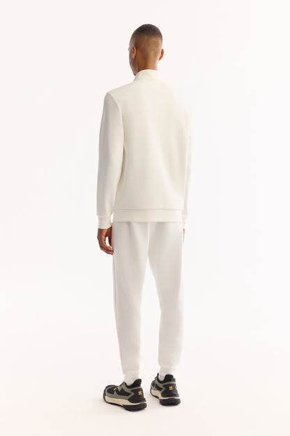 Ekru Fermuarlı Dik Yaka Düz Interlok Kumaş Sweatshirt