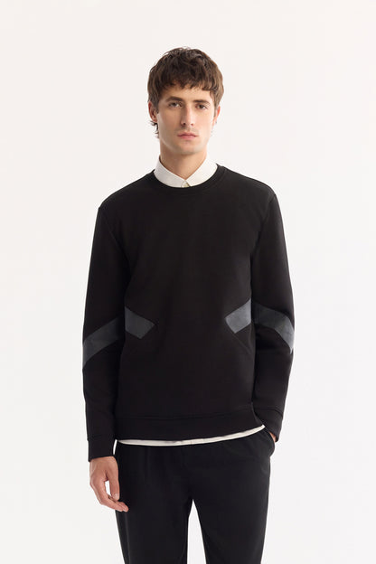 Siyah Bisiklet Yaka Flexi Baskılı Interlok Kumaş Sweatshirt