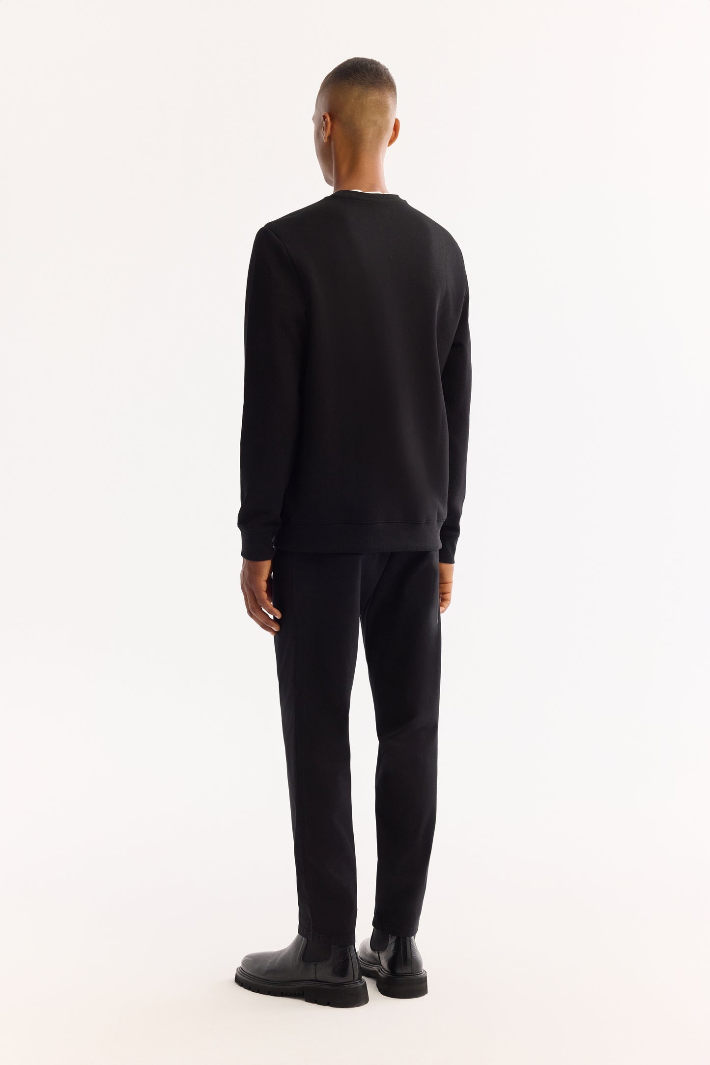 Siyah Bisiklet Yaka Flok Baskı Ottoman Kumaş Sweatshirt