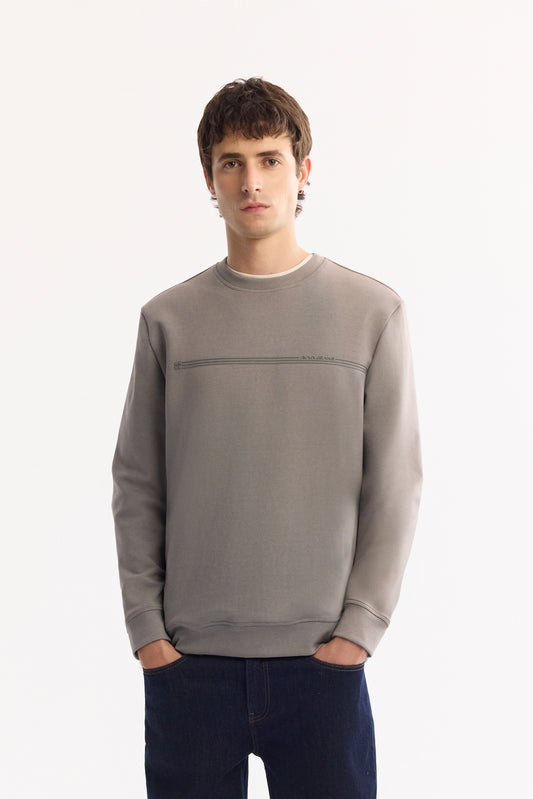 Gri Bisiklet Yaka Enjeksiyon Baskılı Interlok Kumaş Sweatshirt