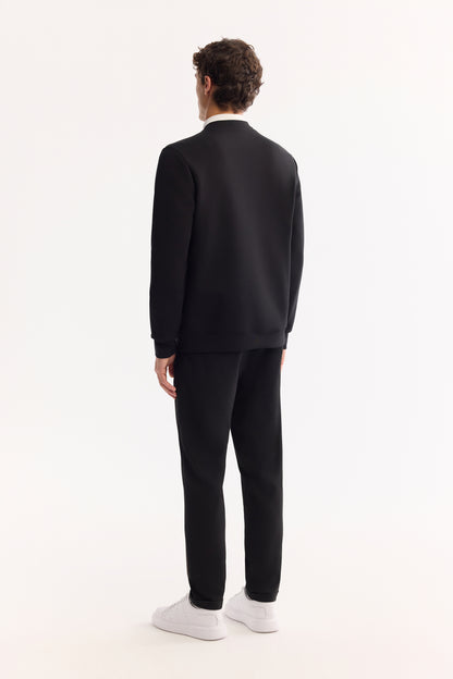 Siyah Bisiklet Yaka Baskili Uzun Kol Interlok Kumaş Sweatshirt