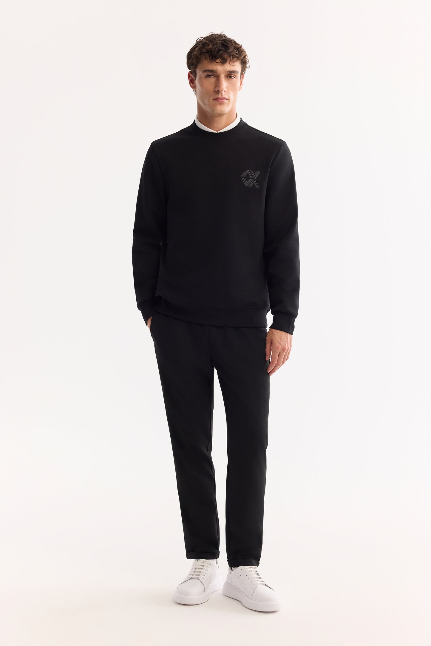 Siyah Bisiklet Yaka Baskili Uzun Kol Interlok Kumaş Sweatshirt