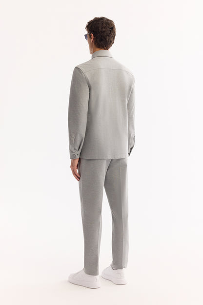 Gri Klasik Yaka Düz Pamuk/ Polyester Örme Kumaş Ceket Gömlek