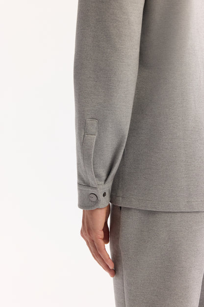 Gri Klasik Yaka Düz Pamuk/ Polyester Örme Kumaş Ceket Gömlek