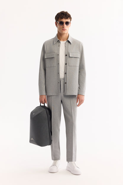Gri Klasik Yaka Düz Pamuk/ Polyester Örme Kumaş Ceket Gömlek