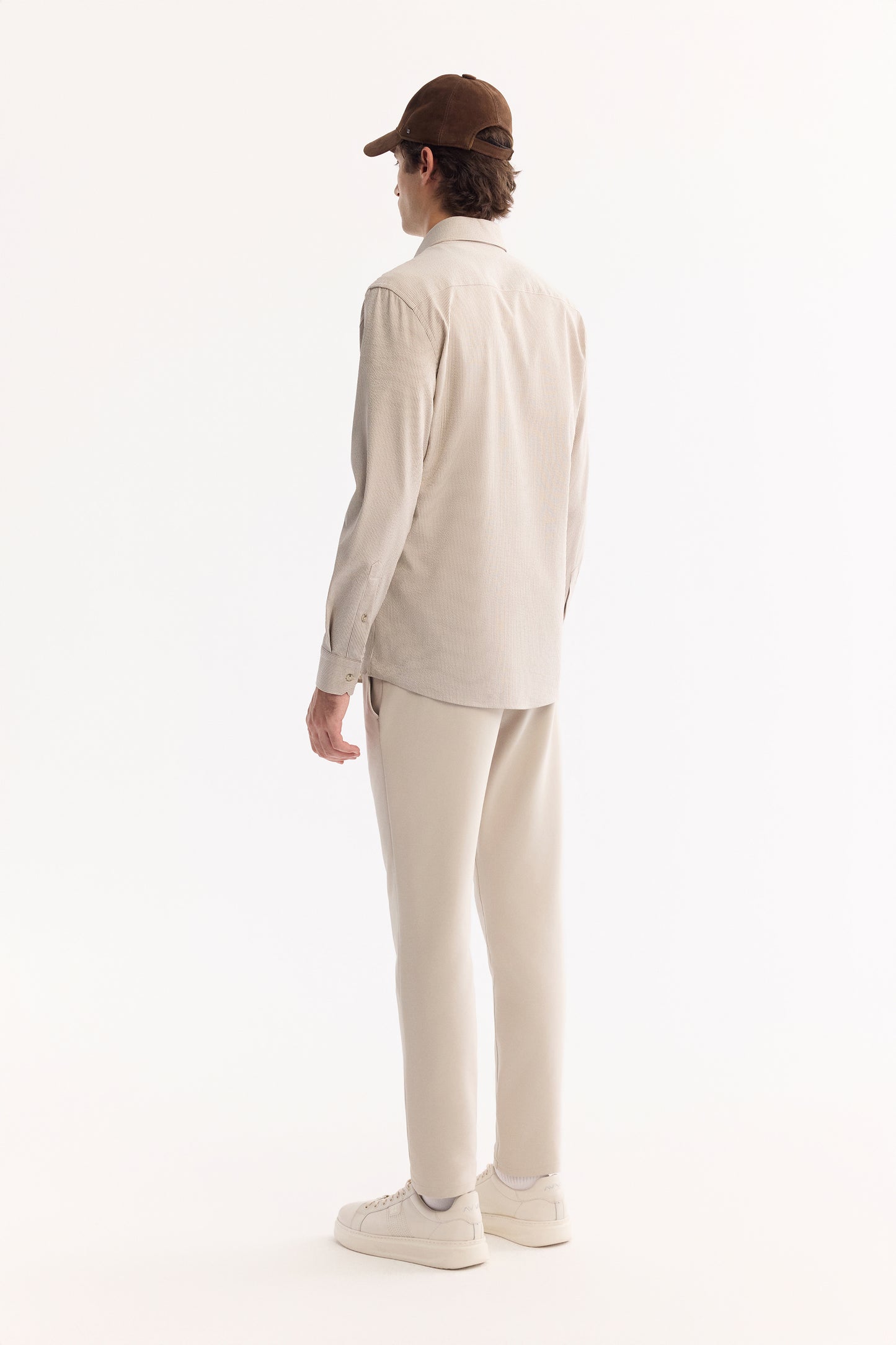 Bej Alttan Britli Gofreli Dokuma Kumaş Gömlek