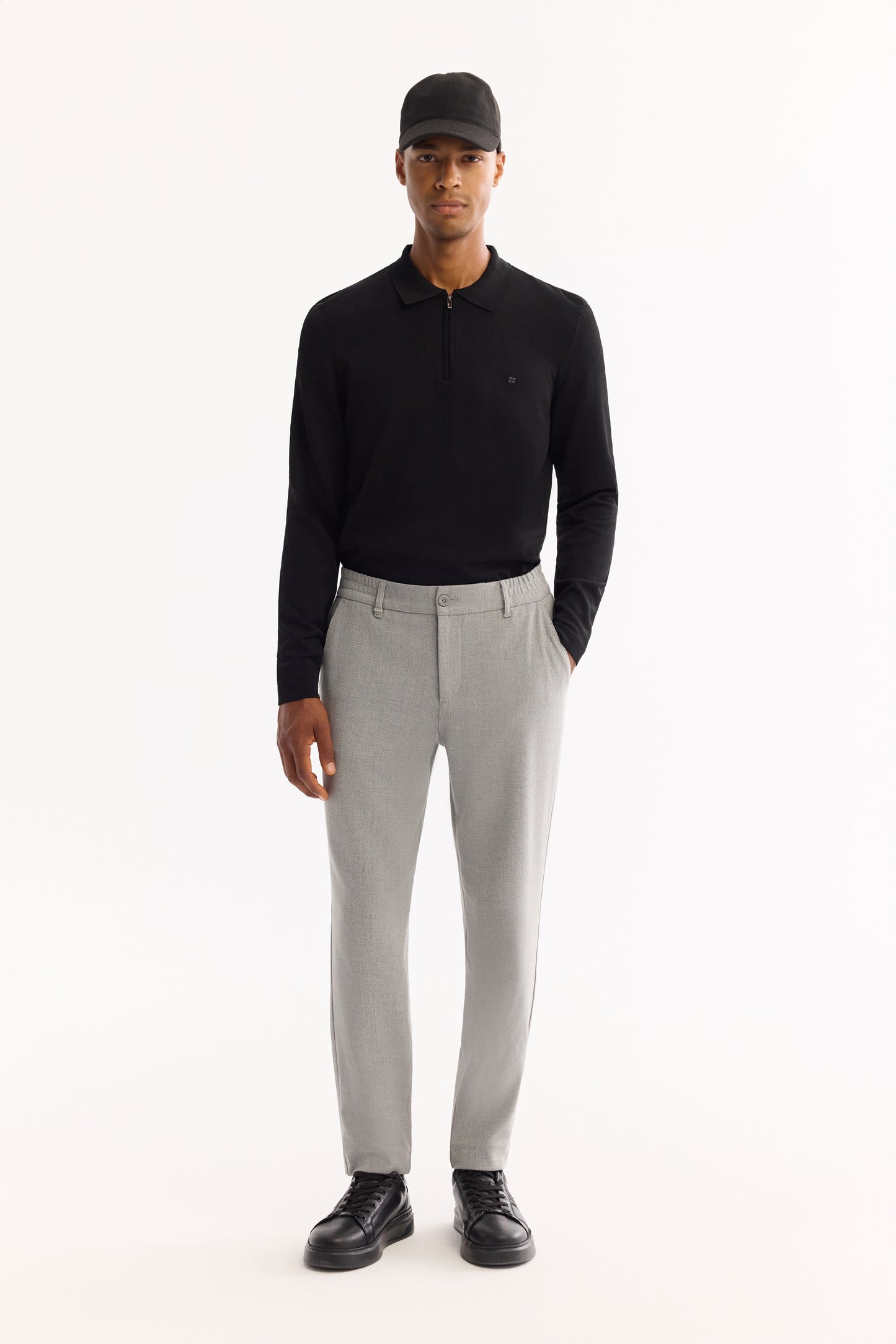 Açık Gri Dokulu Polyviskon Örme Kumaş Yandan Cepli