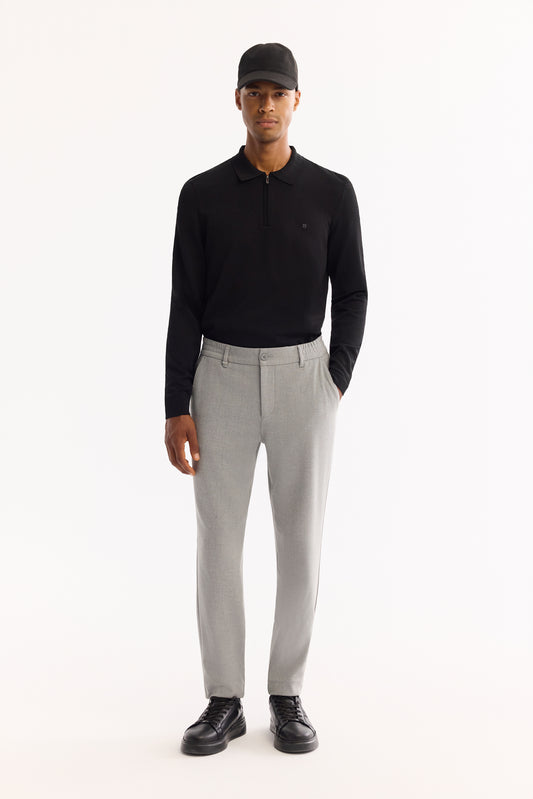 Açık Gri Dokulu Polyviskon Örme Kumaş Yandan Cepli