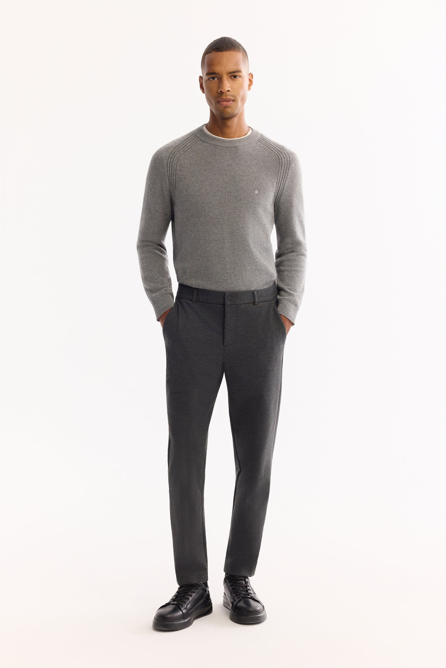 Antrasit Düz Polyviskon Örme Kumaş Yandan Cepli