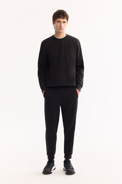 Siyah Enjeksiyon Baskılı Interlok Kumaş Eşofman Alt